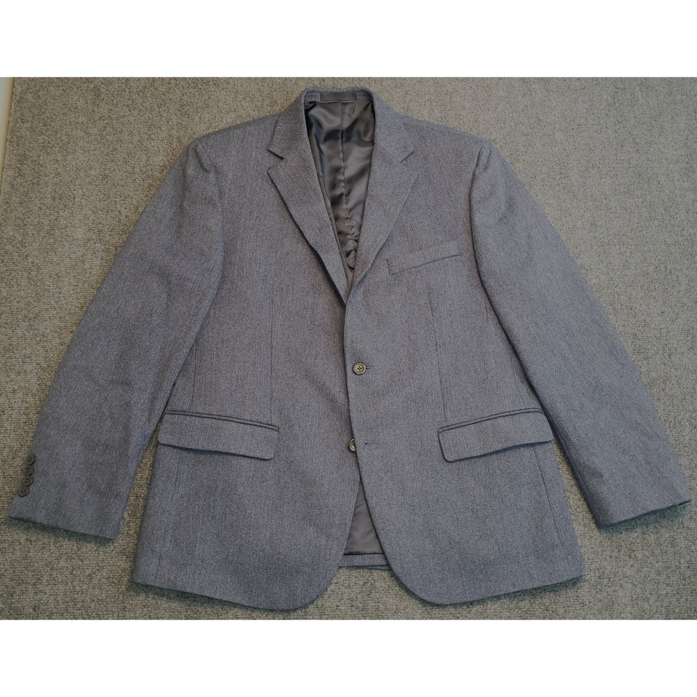 Geoffrey Beene Blazer Jacket Herringbone Wool Blend Grayish Blue Mens Size 44R